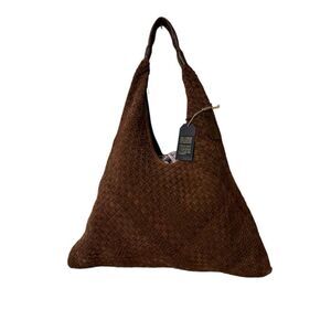 Brown Suede Leather Hobo Shoulder Bag Boho